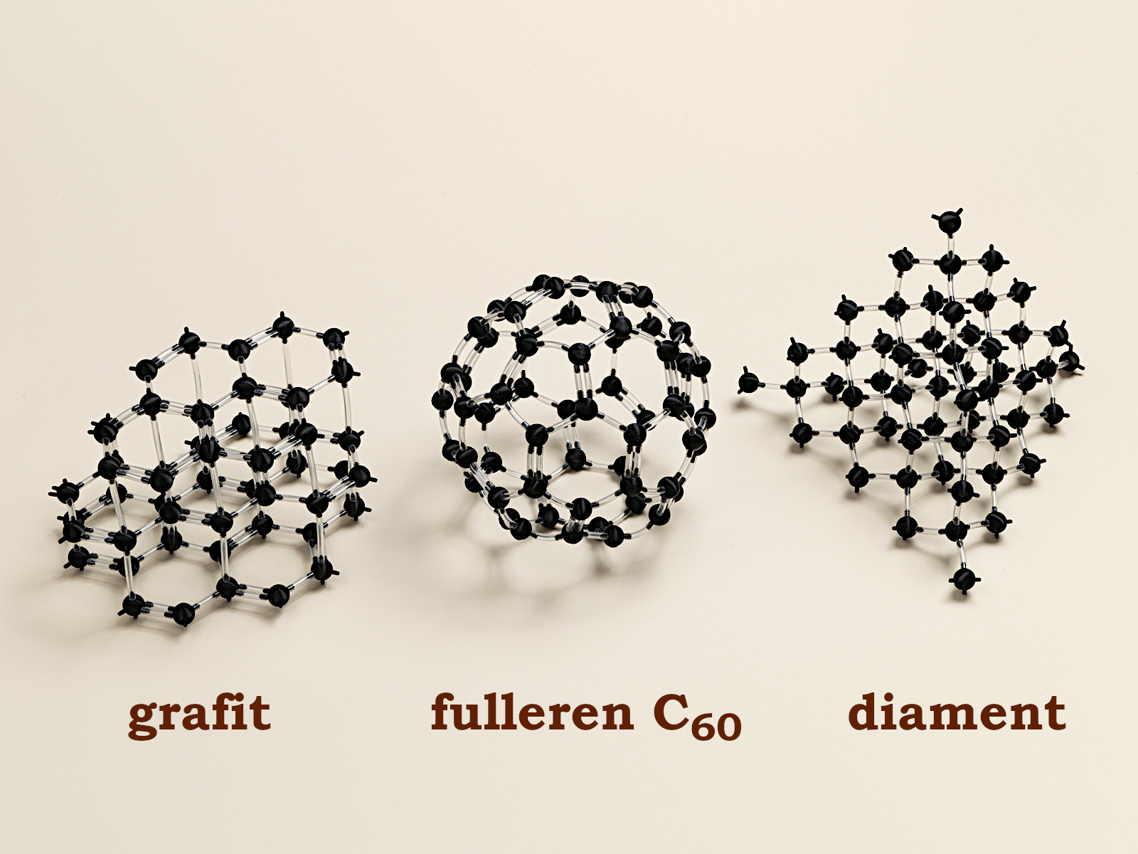 Zestaw odmiany alotropowe węgla – diament, grafit, fulleren